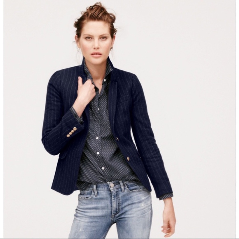 J.CREW Schoolboy Blazer in Chalk Stripe Navy Pinstripe